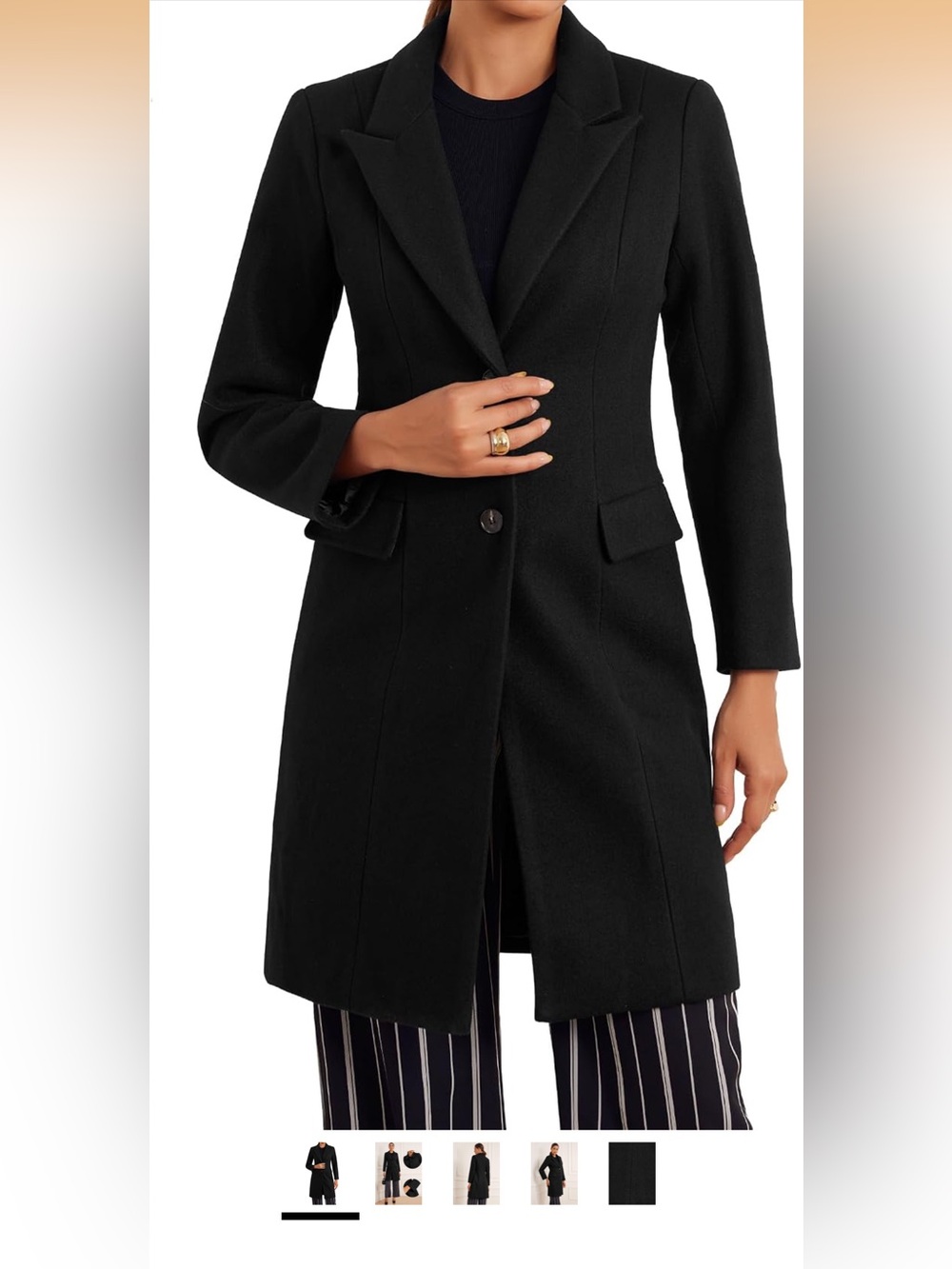 Classic Black Women's Long Wool Coat - Tailored Single-Breasted Design